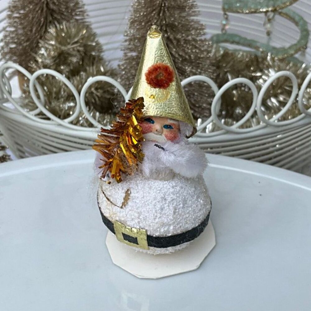 Vintage tiny Putz Santa figure paper must see